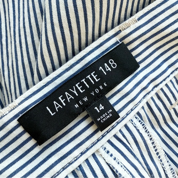 Lafayette 148 New York Fulton Wide Leg Crop Pants Striped Indigo Multi Sz 14P - Picture 9 of 11